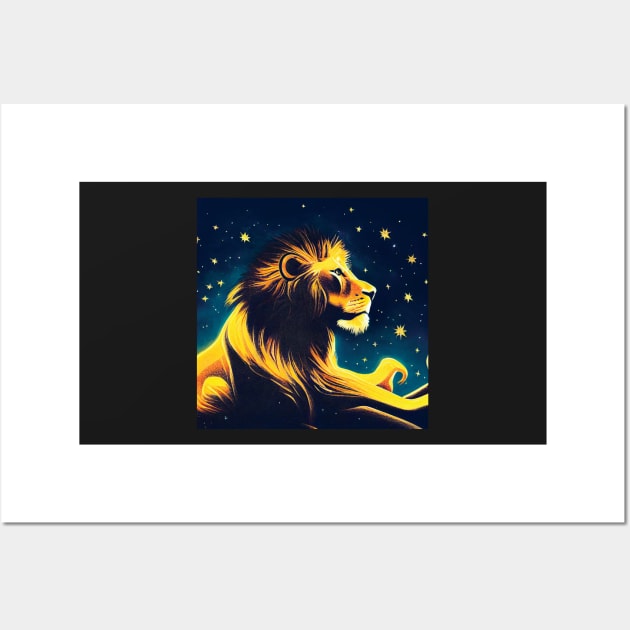 Lion Profile in the Stars Art Wall Art by Geminiartstudio